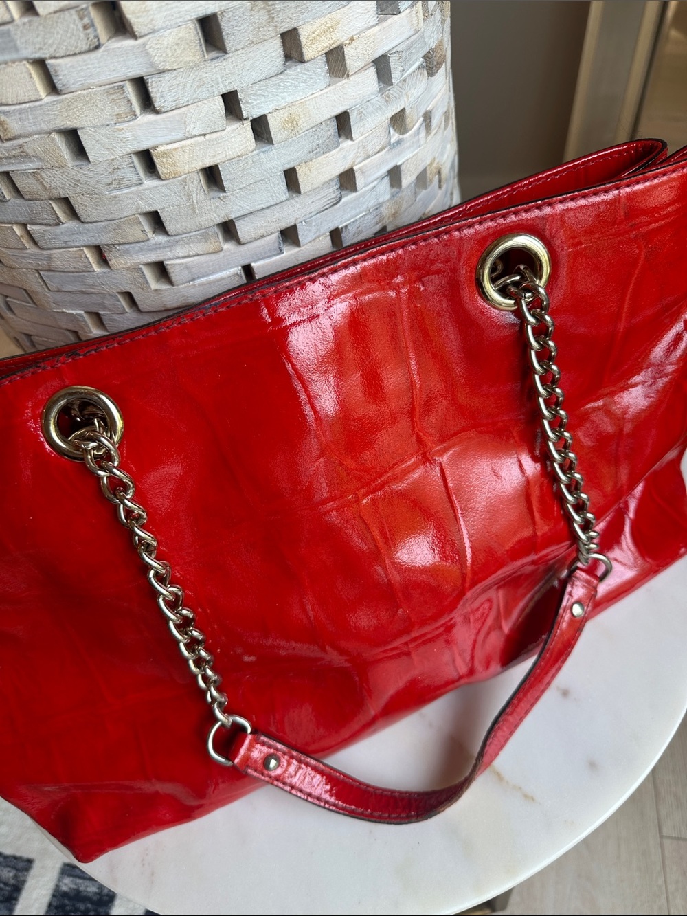 KATE SPADE Helena Alligator Embossed Red Patent Leather Tote - Picture 3 of 6